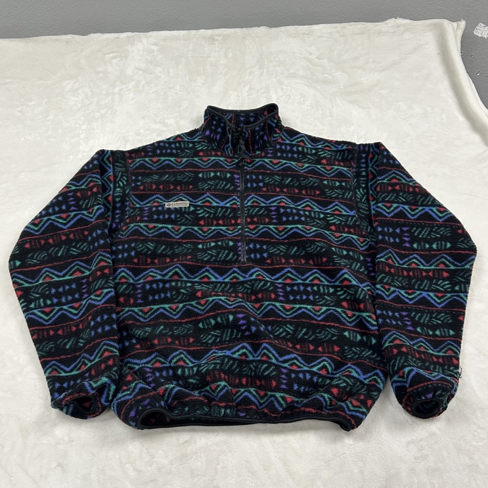 Columbia Fleece Pullover Mens Medium Multi Geometric 1/2 Zip Vintage Made in USA